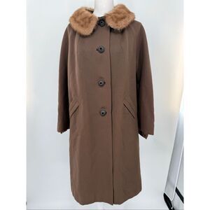 Vintage 1950s–60s Canadian Union Made Wool Coat with Real Fur Collar M/L